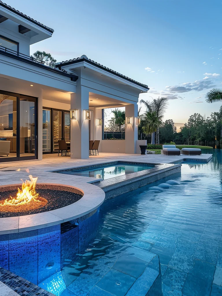 Backyard of Naples waterfront pool home