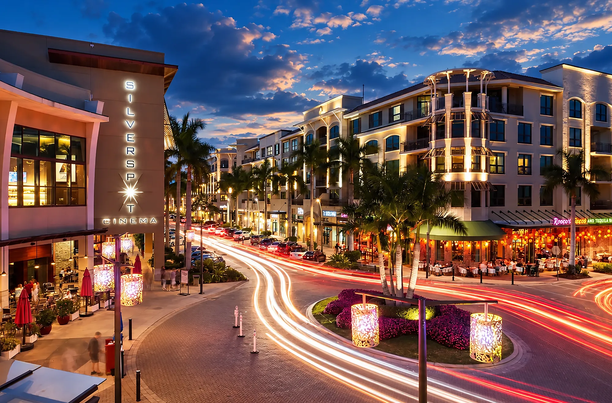 Mercato at dusk, the shopping and dining district a short drive east of Vanderbilt Beach in Naples, Florida